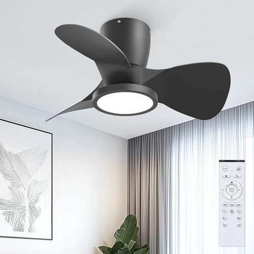 Ateroll Deckenventilator mit Beleuchtung, Ø61cm, 3CCT (3000K-4000K-5000K), 1500 lm Deckenventilator mit Fernbedienung, 4 Geschwindigkeiten, Timer für Wohnzimmer, Schlafzimmer (Schwarz)