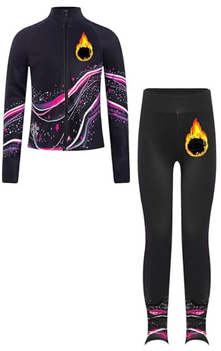 Eandarui konståkning kläder barn flickor termo träningsoverall långärmad sportjacka färgblock lapptäcke rock med stretchbyxor leggings danskläder