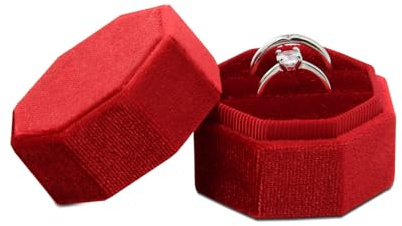 Bototack Velvet Double Ring Box, Octagon Ring Boxes for Jewellery Gift Box Wedding Ring Box for 2 rings Small Ring Gift Boxes Ring Box Wedding Day, Ring Holder Case for Proposal Wedding (Red)