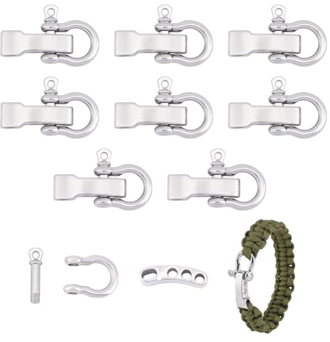 UNICRAFTALE 10 juegos de grillete ajustable de platino para supervivencia, cierres de pulsera de metal, cierre de gancho de ancla, clip de grillete D para pulsera de supervivencia, 27 mm de largo