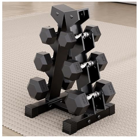 Hex hantel set, Gummiomslutna hantlar set med halkfritt metallhandtag och Hantlar Rack för hemmagym styrketräning, muskelbyggande, bodybuilding(30kg set)