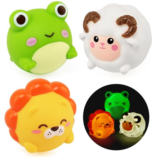 BelleStyle Juguetes Bañera Bebe, 3 Piezas Juguetes de Baño para Bebé, Juguetes de Baño de Animales con Luces,Juegos de Agua para Niños,Juguetes de Natación del Flotante Piscina para Niños de 1 2 3 Año