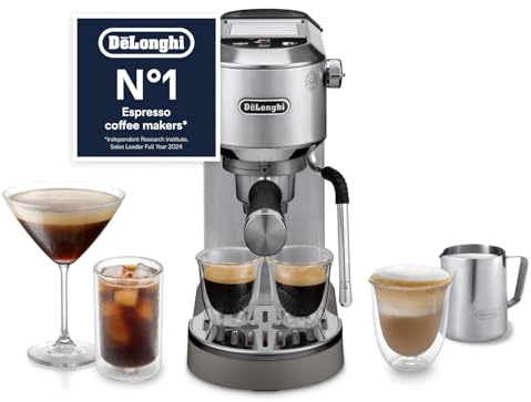 De'Longhi Dedica Duo EC890.M, Traditional Barista Pump Machine, Espresso And Cold Brew, Manual Coffee Machine With My LatteArt Steam Wand, 15cm Wide, 2 Espresso, Touch Display, Mug up to 13cm, Metal