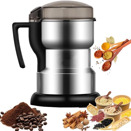 400W elektrisk kryddkvarn - torrmat i rostfritt stål och kaffekvarn, 200 g kapacitet för bönor, nötter, frön, örter, kryddor | Bärbar och kompakt köksblandare