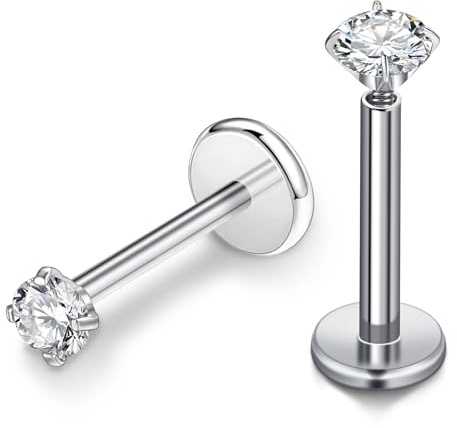 AceFun piercing labio Titanio Plata interior Labret Helix Tragus Piercings para mujeres y hombres Anillos Diferentes tamaños CZ 3mm Concha Cartílago Pendiente Clavo Longitud varilla 8mm