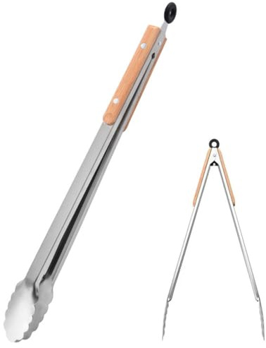 ZMREN 44cm Pinze da Cucina in Acciaio Inox, Pinze per Barbecue con Manico in legno antiscivolo e termoisolante, per Cucinare, Grigliare, Buffet, Insalate