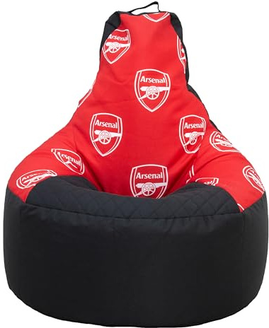 Arsenal Large Bean Bag, Highback Gaming Bean Chair with Filling Included, Comfortable Red and Black Design Football Gunners Lounging Chair for All Ages and Indoor and Outdoor Use