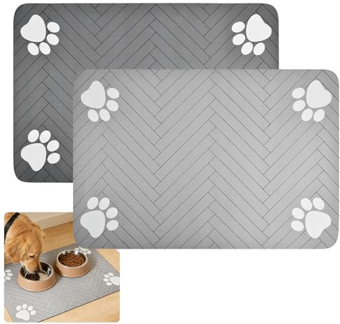 2 Pz Alfombra Comedero Perro y Gato 40x60cm, Tapete para Comer Gatos Antideslizante Alfombrillas Absorbentes Rápidas, Tapete de Alimentación para Mascotas Fácil de Limpiar, Alfombrilla Perros Comida