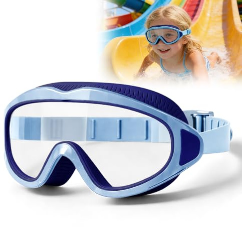 FARYODI Simbrille för barn, dykglasögon för barn, 4-12 år, stor lins, anti-dim, vattentät, bekväm för herrar, damer, pojkar och flickor, himmelblå