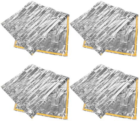ORFOFE Lot de 4 Paquet de Couchage Thermique Légers 200 X 100 Cm, Imperméables et Isolants, avec Bandes Réfléchissantes Haute Visibilité, pour Camping, Randonnée et Urgence en Milieu
