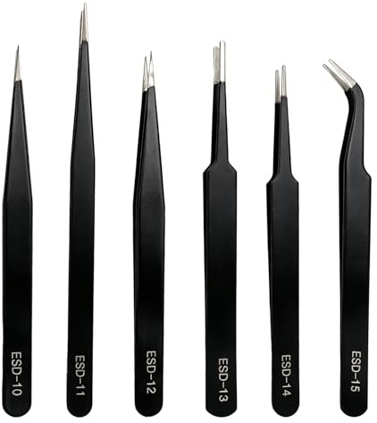 Set med 6 st precisionspincetter, rostfritt stål fin tunn precisionspincett set, antistatisk spetsig pincett för modelleringsverktyg, gör-det-själv-hantverk, modelltillverkning verktygssats (6 stilar)