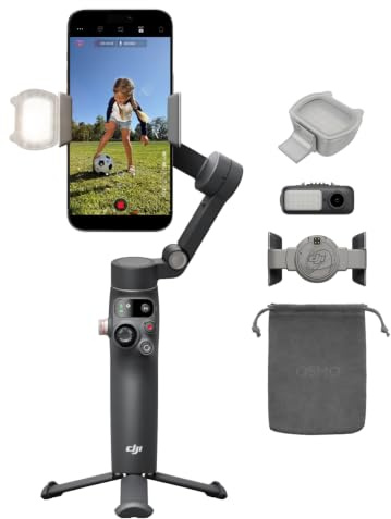 DJI Osmo Mobile 8 Advanced Tracking Combo con luce magnetica a 3 tonalità di colore, gimbal per smartphone con tracciamento AI, modulo audio, rotazione a 360°, treppiede e asta estensibile integrati