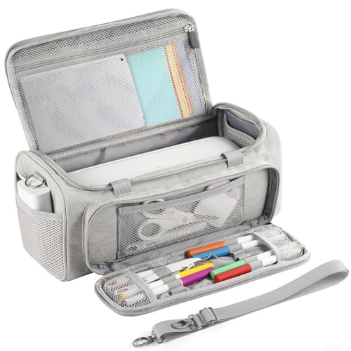 Estuche de transporte de nailon, para máquina de corte inteligente Cricut Joy Xtra con correa para el hombro, bolsa de almacenamiento, para herramientas y accesorios, verde, gris y rosa (gris)