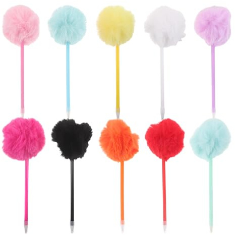 MUSISALY 10pcs Plush Pom Pom Ballpoint Pen, Decorative Pen, Plastic Plush Pompom Ball, Comfortable Grip, Smooth Writing, for Students, Creative Projects, Back to School Decor