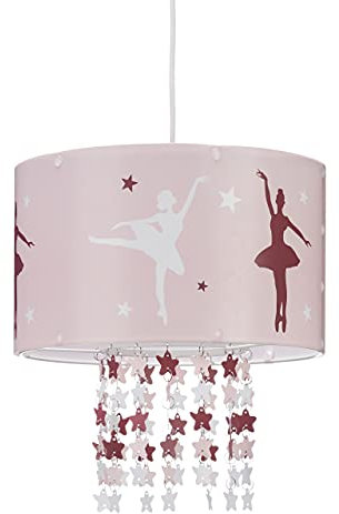 Relaxdays Lámpara Colgante Infantil, Motivo Bailarina, Estrellas Colgantes de Plástico, Rosa, Habitación de Niños, 30 cm