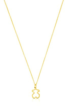 TOUS Collar con Baño de Oro 18Kt sobre Plata para Mujer con Colgante de Oso de 12 mm, 45 cm de Largo, Delicado y Elegante, Colección Galaxy