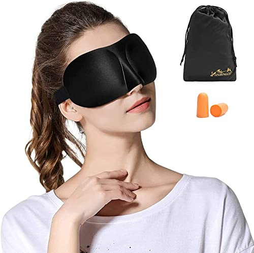 Viedouce Mascherine per Dormire 3D, Maschera per il Sonno 3D per Uomini e Donne, Maschera per Occhi Bloccare la Luci con Cinghia Comoda Orientabile(3d- Nero)