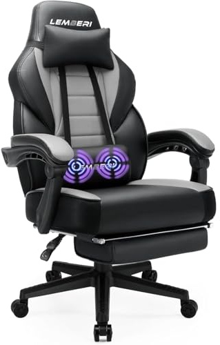 LEMBERI Ergonomic Gaming Chair with Footrest, 400lb Weight Capacity, Gray
