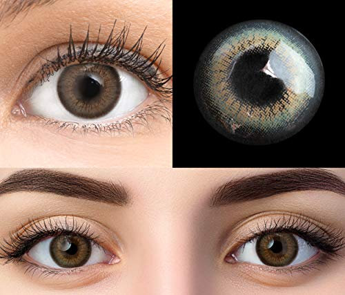Glamlens lentilles de couleur grises naturelles colorées très haute opacité Bari Gray + étuis à lentilles de contact I 1 paire (2 pièces) I 90 Jours I sans correction I 0,00 Dioptries