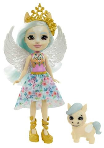 Enchantimals Paolina Pegasus Puppe und Wingley Tierfreundin Figur, Puppe (15,2 cm) mit abnehmbarem Rock - Zubehör, aus der Royals Kollektion, tolles Geschenk für Kinder von 3 bis 8 Jahren, Mehrfarbig
