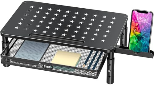 Zimilar Monitor Stand Riser with Metal Mesh Drawer, Height Adjustable with Phone Holder for Computer, Laptop, Printer, Notebook, Computer Monitor Stand with Storage