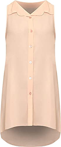 STAR FASHION Sleeveless Chiffon Uneven Hem Shirt Top Plus Size Loose Fit Asymmetric Tunic Top Blouse Stretch Fitting Button Down Chambray Shirt for Woman, Nude (UK 14 – 28)