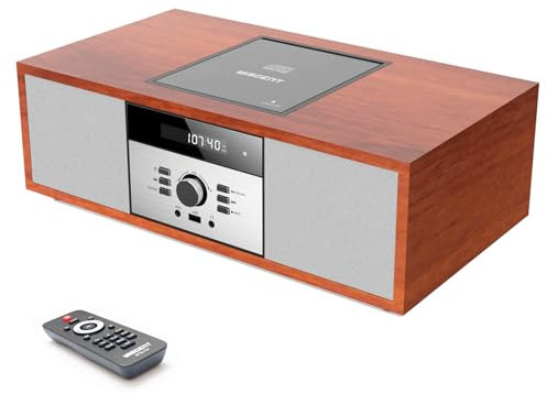 WISCENT Compact Stereo - with Bluetooth, CD Player, FM Stereo, USB, AUX, Remote Control, Nostalgic Clear 30W RMS Sound HiFi System for Home