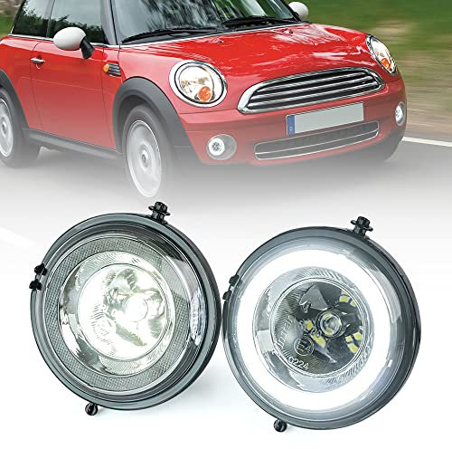 njssjd LED Halo Ring DRL Tagfahrlicht mit H11 Nebelscheinwerfer für Mini C00per R55 Clubman R56 R58 Coupe R57 Cabrio R59 Roadster R60 Countryman R61 Paceman
