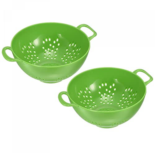 sourcing map Food Colander with Handle 2Pcs, Plastic Washing Vegetables Basket, Rice Wash Sieve Rice Washer Strainer Drain Basket for Vegetable Fruit-Green