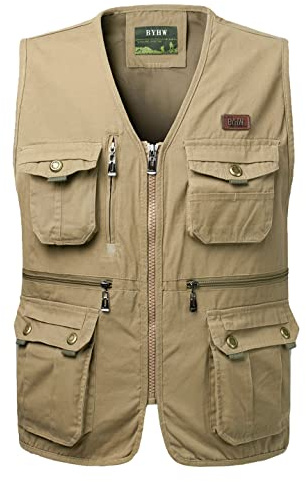 KTWOLEN Uomo Gilet da Pesca Fotografi Gilet Sportivo da Viaggio Multitasca Giacche Giubbini Senza Maniche Gilet da Caccia, Cachi, XXL