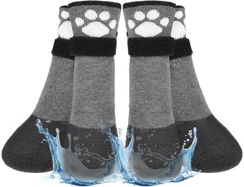 BEAUTYZOO Anti Slip Dog Socks Boots, Dog Shoes for Hot/Cold Winter Pavement, Waterproof Grip Dogs Booties Paw Protector for Hardwood Floor, Prevent Licking for Small Medium Large Dogs Puppy Senior Old