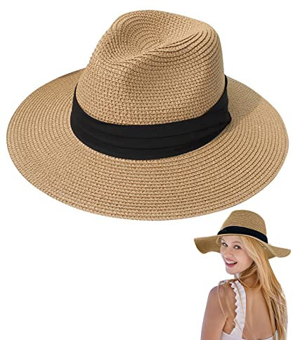 Yutdeng Herren Panamahut Rollbare Damen Sonnenhüte Klassische Hüte Atmungsaktiv Mountain Stroh Bogarthut Sommer Strohhüte Verstellbare Strandmütze UV Sonnenhut für Outdoor,Khaki,One Size