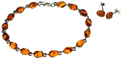 MyBer® Bärnsten smycken set armband örhängen smycken set damer silver 925 PMBER115, Original baltisk Östersjöbärnsten, Bärnsten