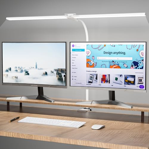 Hensam LED Schreibtischlampe Dimmbar zum Homeoffice, 1800 LM Augenschutz Tageslichtlampe mit 5 Farbtemperatur, Schwanenhals Tischlampe mit Klemmbar, 80cm, Weiß