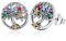 Tree of Life Earrings 925 Sterling Silver Family Stud Earrings for Women Round Circle Tree of life Jewellery Wedding Anniversary Birthday Gifts for Mom Girls