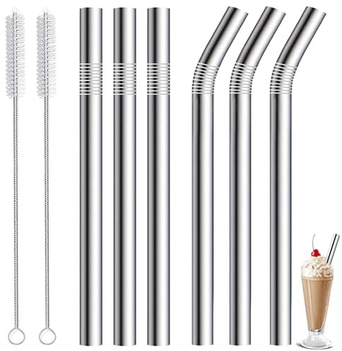 8 Stücke Edelstahl Strohhalme Wiederverwendbar, Bubble Tea Strohhalme, Dicke Strohhalmes, 10MM Breite Strohhalmes Mit Reinigungsbürste, Ideal für Boba, Smoothie und Dickflüssige Getränke