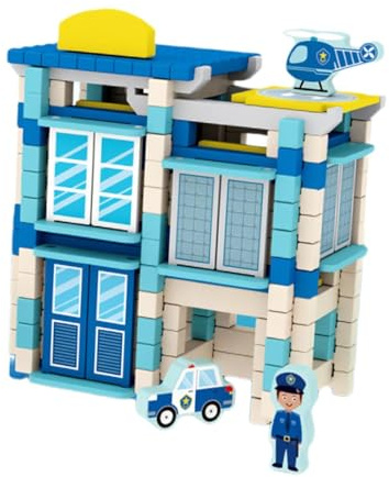 LeeQinersw Kit di Costruzione di Case in Legno: Esperienza di Apprendimento Pratico per Bambini, Stazione di Polizia