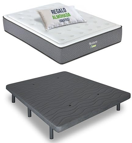 Matnature | Pack Cama Individual con Base Tapizada + Colchón Viscoelástico Nature |Firmeza Superior y Alta Adaptabilidad | Fabricación Sostenible España (Gris, 90x190)