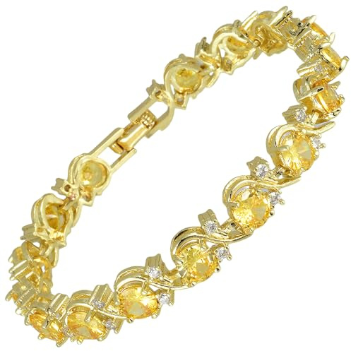 RIZILIA BLOSSOM Yellow Citrine CZ 14K Gold Plated Tennis Bracelet for Women