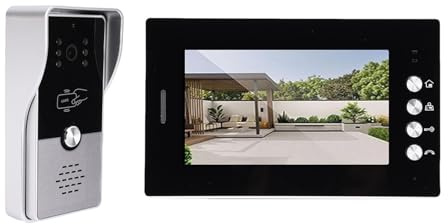 Generic Kit de Teléfono de la Puerta de Intercomunicador de Video para Color de 7 Pulgadas con Múltiples Opciones de Desbloqueo, Hoteles de Apartamentos de Villa (Enchufe de la UE)