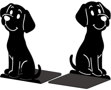 Peacoblue Serre Livre Original Metal Noir, Serre-Livres Chien Dessin Animé Design Moderne Serré Livre Decoratif Bureau pour Bureau, Cuisine, Étagère et Bibliothèque, 1 Paire