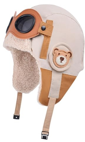 Cappelli invernali da pilota da aviatore per bambini, con occhiali staccabili, con fodera in pile spesso regolabile, con paraorecchie, antivento, cappello termico per bambini, per sci, escursionismo