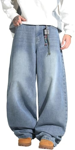 Zewool Jean décontracté Homme Style Baggy Y2K Hip Hop Street Pantalon Denim à Jambe Large Coupe Ample Long Oversized et relaxé Tendance 2000s extrême liberté de Mouvement,F10 Gris,XL