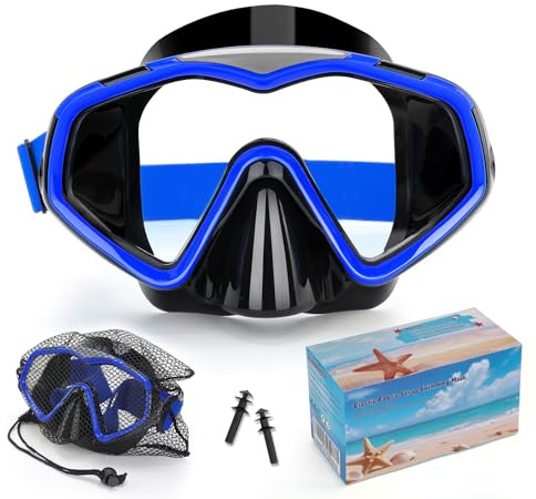 Diving Mask, Adults Swimming Goggles with Nose Cover, Anti-Leak Silicone Adult Snorkel Mask, Wide View Swim Goggles with Fabric Strap and Ultra Clear PC Lens