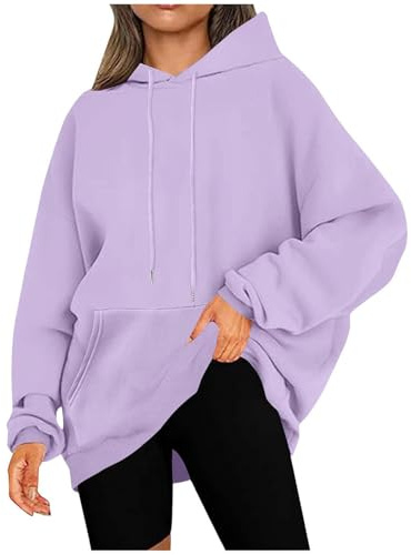 Générique Sweat a Capuche Femme Grande Taille Sweatshirt Uni Oversize Pull Automne Hiver Poche Kangourou Mode Sweats Streetwear Décontractée et Durable Manches Longues Hoodie Violet 5XL