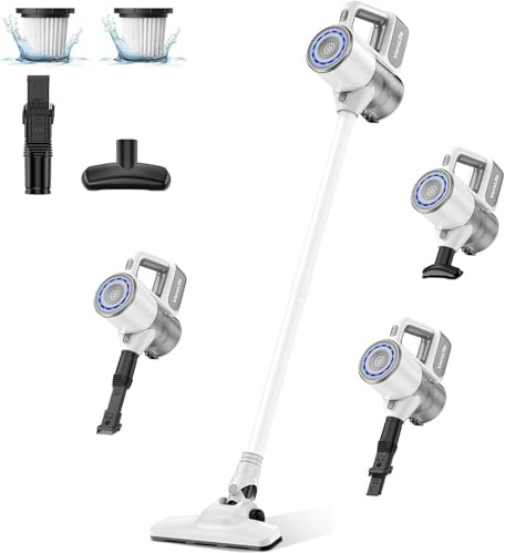 VersLife S6 Aspirateur Balai sans Fil 2-en-1 avec Tube d'Extension, Multifonction, Plusieurs Embouts, Charge USB-C, Filtre HEPA, Filtration Multiple, pour Sols en Bois/Canapés/Voiture(Blanc)