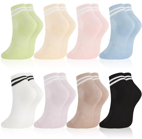 Zuimei 8 Pairs Socks Women, Ladies Cotton Striped Sport Ankle Sock | Breathable Ladies Sports Socks Cotton Women Crew Ankle Sock for Women Girls, Size 4.5-7