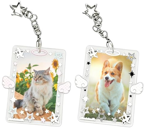 Lot de 2 porte-cartes photo Kpop avec ailes d'ange et motifs étoilés - En acrylique transparent - Pour album photo, cartes à collectionner et cartes photo