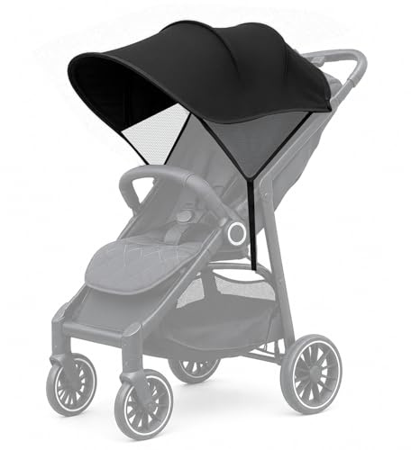 WD&CD Parasole per Passeggino, Pieghevole Traspirante con Protezione UV Facile da Installare, Nero