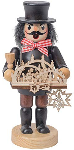 Räuchermännchen Händler schwarz, 15 cm, Dekofigur handbemalt im Kunsthandwerks-Stil/Räuchermann/Räucherfigur aus Holz